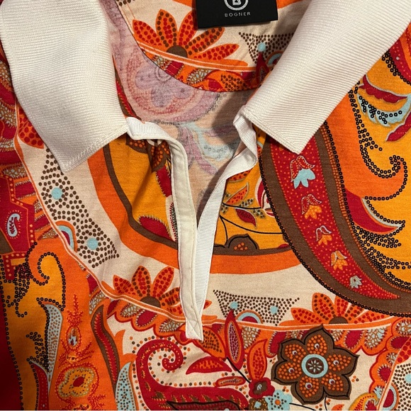 Bogner Red and Orange Paisley Polo Short Sleeve Shirt - Picture 6 of 6